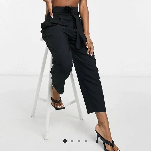 ASOS DESIGN tailored tie waist tapered ankle grazer work pants career trousers - Picture 4 of 10